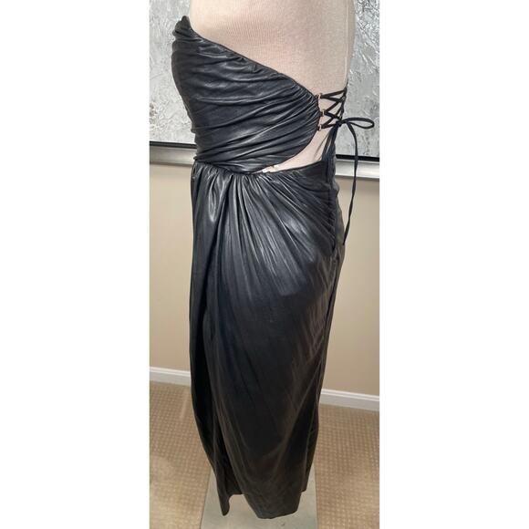 Maria Lucia Hohan Abigail Faux Leather Strapless Ruched Draped Midi Dress Sz 4 - Picture 6 of 12